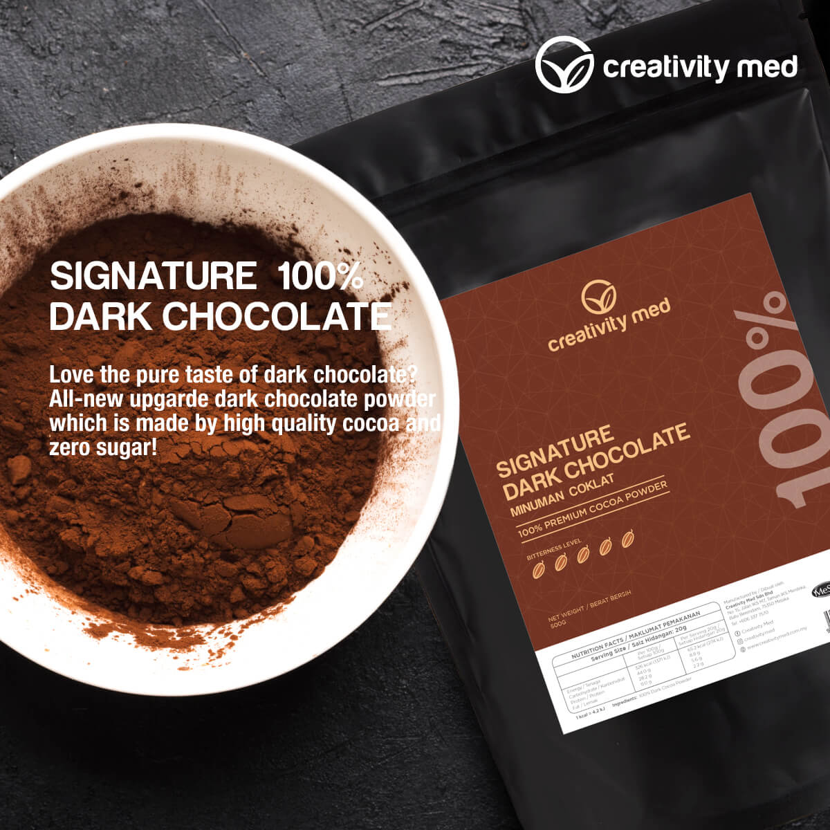 Signature 100% Dark Chocolate (500g) - Creativity Med